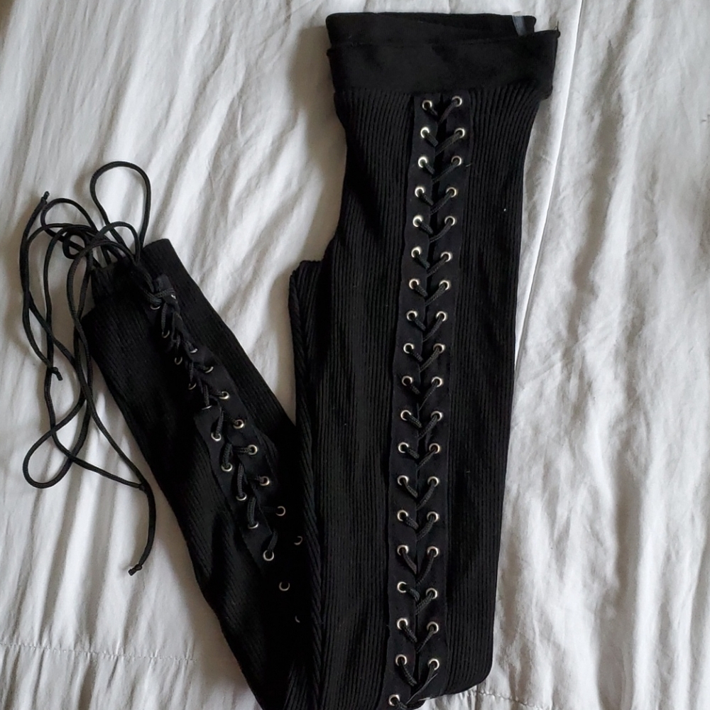 Fashion Nova lace up ribbed stretch leggings